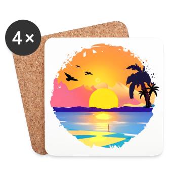 Sommer Sonnenuntergang Strand Aquarell - Untersetzer (4er-Set) - Weiß - Vorne