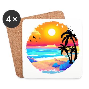 Sommer Sonnenuntergang Strand Aquarell - Untersetzer (4er-Set) - Weiß - Vorne