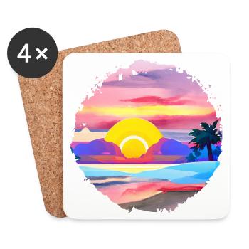 Aquarelle de plage de coucher de soleil d’été - Dessous de verre (lot de 4) - blanc - Devant