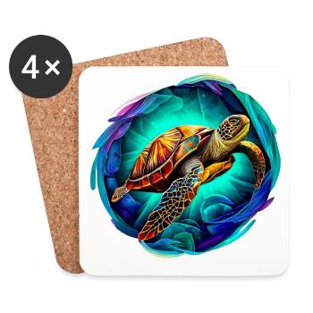 Tortue marine - Dessous de verre (lot de 4) - blanc - Devant