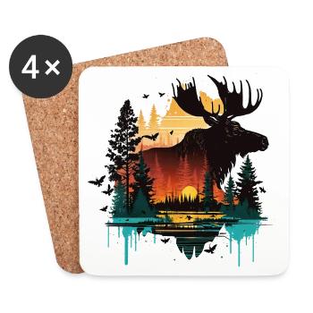 Moose - Landscape - Sunset - Coasters (set of 4) - white - Front