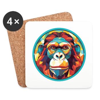 Ape Aquarelle colorée Animal Animal Illustration - Dessous de verre (lot de 4) - blanc - Devant