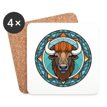 Bison Colorful Watercolor Animal Pet Illustration - Coasters (set of 4) - white - Front