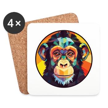 Chimpanzee Colorful Watercolor Animal Illustration - Coasters (set of 4) - white - Front