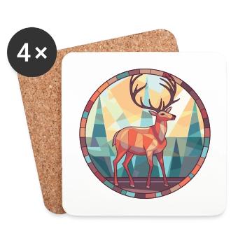Cerf coloré aquarelle animal animal illustration - Dessous de verre (lot de 4) - blanc - Devant