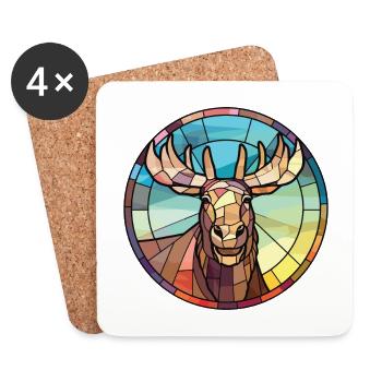 Moose Colorful Watercolor Animal Pet Illustration - Coasters (set of 4) - white - Front