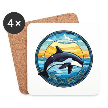 Orca Buntes Aquarell Tier Haustier Illustration - Untersetzer (4er-Set) - Weiß - Vorne