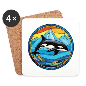 Orca Colorful Watercolor Animal Pet Illustration - Coasters (set of 4) - white - Front