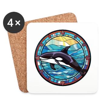 Orca Aquarelle colorée Animal Animal Illustration - Dessous de verre (lot de 4) - blanc - Devant