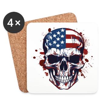 Art de crânes des drapeaux américains - Dessous de verre (lot de 4) - blanc - Devant