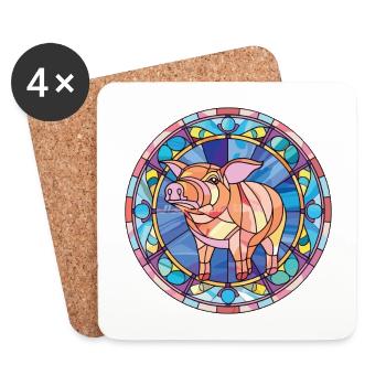 Schwein Buntes Aquarell Tier Haustier Illustration - Untersetzer (4er-Set) - Weiß - Vorne