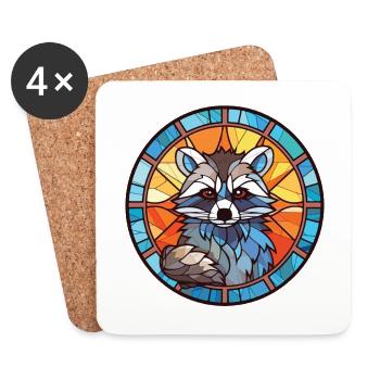 Raccoon Colorful Watercolor Animal Illustration - Coasters (set of 4) - white - Front