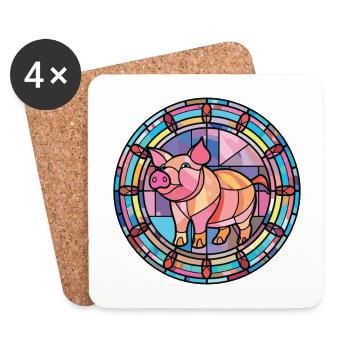 Schwein Buntes Aquarell Tier Haustier Illustration - Untersetzer (4er-Set) - Weiß - Vorne