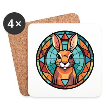 Lapin Aquarelle colorée Animal Animal Illustration - Dessous de verre (lot de 4) - blanc - Devant