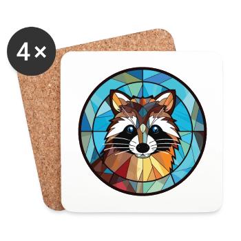 Racoon Colorful Aquarelle Animal Animal Illustration - Dessous de verre (lot de 4) - blanc - Devant