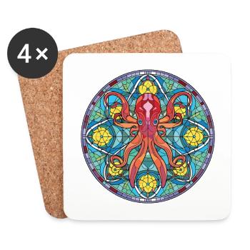 Squid Colorful Watercolor Animal Pet Illustration - Coasters (set of 4) - white - Front