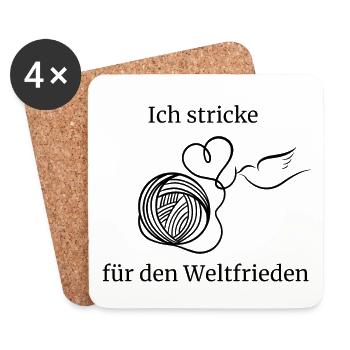 Ich stricke für den Weltfrieden - schwarz - Untersetzer (4er-Set) - Weiß - Vorne