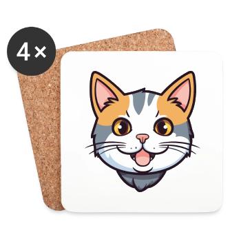Katze Buntes Aquarell Tier Haustier Illustration - Untersetzer (4er-Set) - Weiß - Vorne