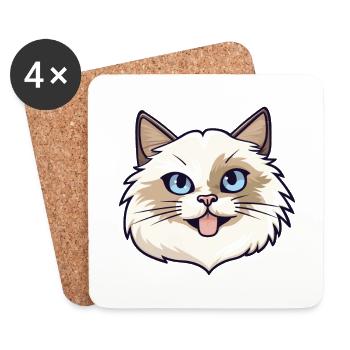 Cat Colorful Watercolor Animal Cat Illustration - Coasters (set of 4) - white - Front