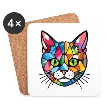 Kitten Colorful Watercolor Animal Pet Illustration - Coasters (set of 4) - white - Front