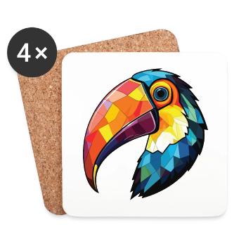Toucan Aquarelle colorée Animal Animal Illustration - Dessous de verre (lot de 4) - blanc - Devant