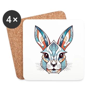 Lapin blanc Aquarelle colorée Animal Cartoon - Dessous de verre (lot de 4) - blanc - Devant