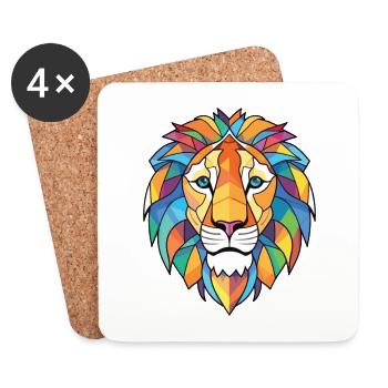 Lion Aquarelle colorée Animal Animal Illustration - Dessous de verre (lot de 4) - blanc - Devant