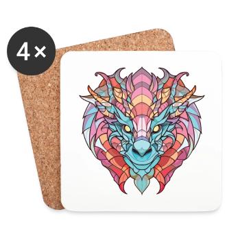 Drache Buntes Aquarell Tier Haustier Illustration - Untersetzer (4er-Set) - Weiß - Vorne