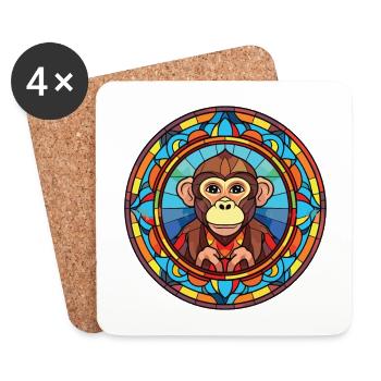 Monkey Colorful Watercolor Animal Pet Illustration - Coasters (set of 4) - white - Front