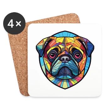 Mops Hund Bunte Aquarell Tier Illustration - Untersetzer (4er-Set) - Weiß - Vorne