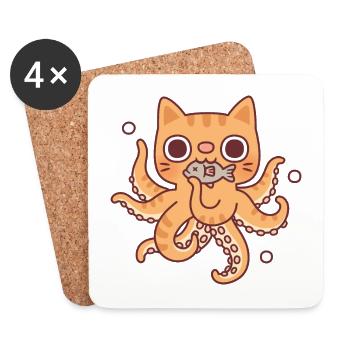 Niedliche Oktopus-Katze Lustig - Untersetzer (4er-Set) - Weiß - Vorne
