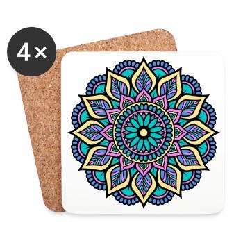 Mandala - Green Blue Yellow Pink Indian Mandala - Coasters (set of 4) - white - Front