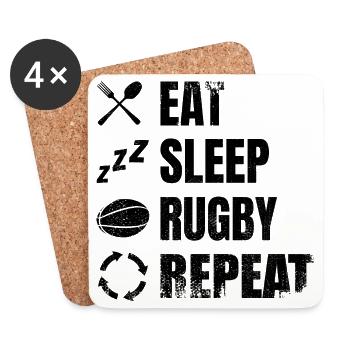 Essen Schlafen Rugby Wiederholen - Untersetzer (4er-Set) - Weiß - Vorne
