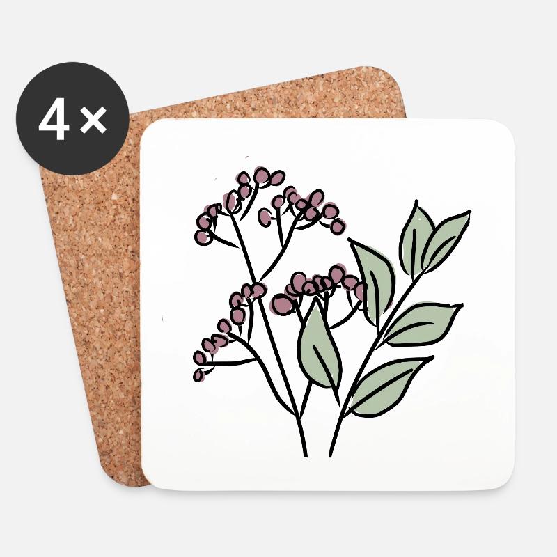 Blätter und Beeren - Untersetzer (4er-Set) - Weiß