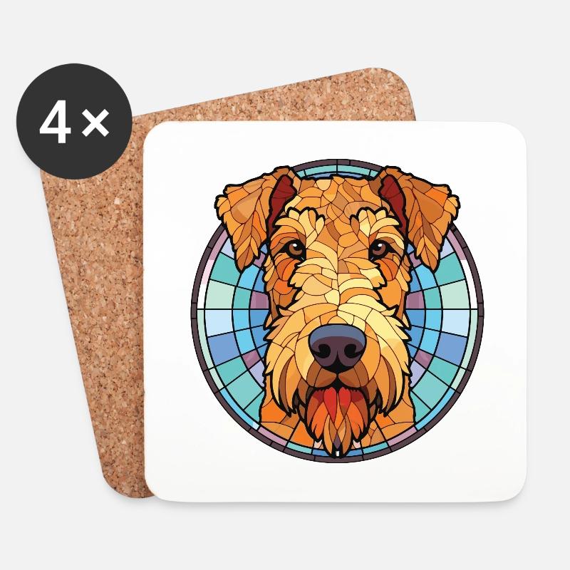 Airedale Terrier Hund Buntes Aquarell Tier - Untersetzer (4er-Set) - Weiß