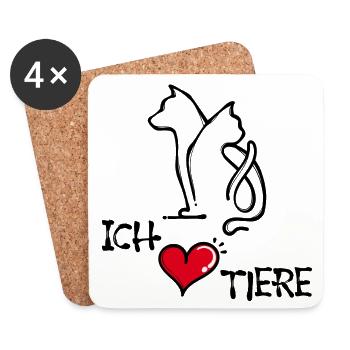 Haustiere Katze Ich Liebe Tiere Hund Statement - Untersetzer (4er-Set) - Weiß - Vorne