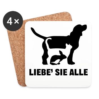 Hund Katze Häschen Haustiere Ich Liebe Tiere - Untersetzer (4er-Set) - Weiß - Vorne