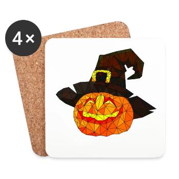 Polygonaler Halloween Kürbis dreieckige Poly Kunst - Untersetzer (4er-Set) - Weiß - Vorne