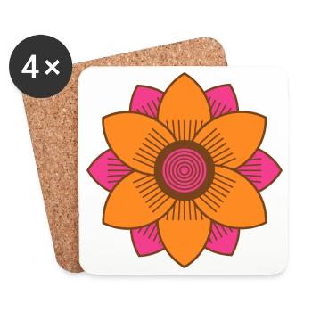 Retro Style Mid-Century Pink And Orange Flower - Coasters (set of 4) - white - Front