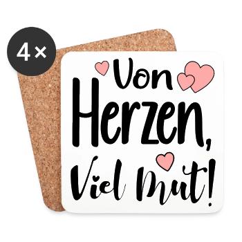 VON HERZEN - VIEL MUT SPRÜCHE - Untersetzer (4er-Set) - Weiß - Vorne