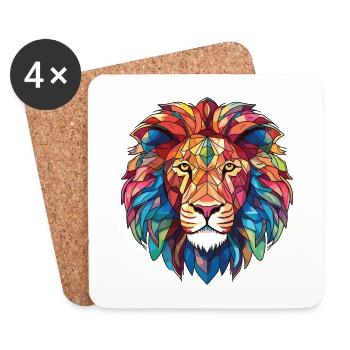 Lion Aquarelle colorée Animal Animal Illustration - Dessous de verre (lot de 4) - blanc - Devant