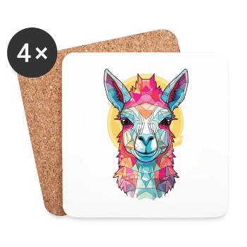 Llamas Colorful Watercolor Animal Pet Illustration - Coasters (set of 4) - white - Front