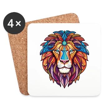 Lion Aquarelle colorée Animal Animal Illustration - Dessous de verre (lot de 4) - blanc - Devant