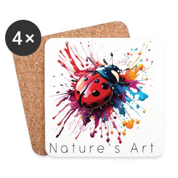 Conception colorée de coccinelles, art de la nature, texte bleu - Dessous de verre (lot de 4) - blanc - Devant