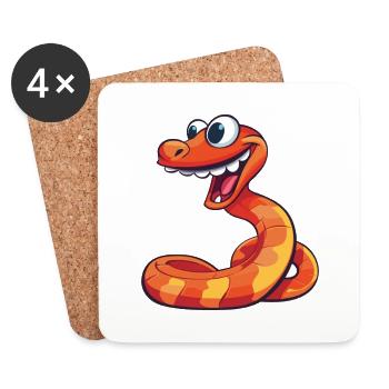Cobra Cartoon Kawaii Aquarelle Illustration - Dessous de verre (lot de 4) - blanc - Devant