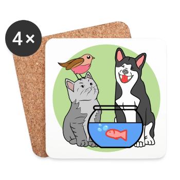 Aquarium Haustiere Katze Hund Heimtier Tiere - Untersetzer (4er-Set) - Weiß - Vorne