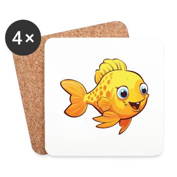 Fish Cartoon Kawaii Watercolor Illustration - Coasters (set of 4) - white - Front