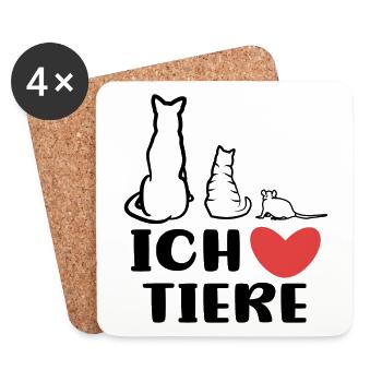 Hund Katze Haustiere Ich Liebe Tiere Statement - Untersetzer (4er-Set) - Weiß - Vorne