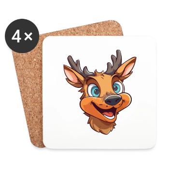 Deer Cartoon Kawaii Aquarelle Illustration - Dessous de verre (lot de 4) - blanc - Devant