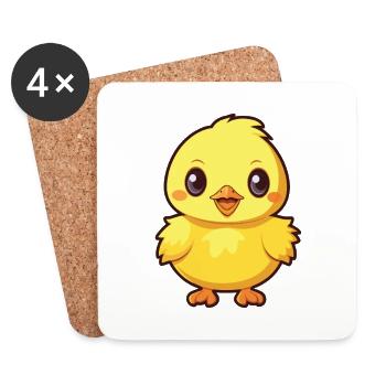 Chick Cartoon Kawaii Aquarelle Illustration - Dessous de verre (lot de 4) - blanc - Devant
